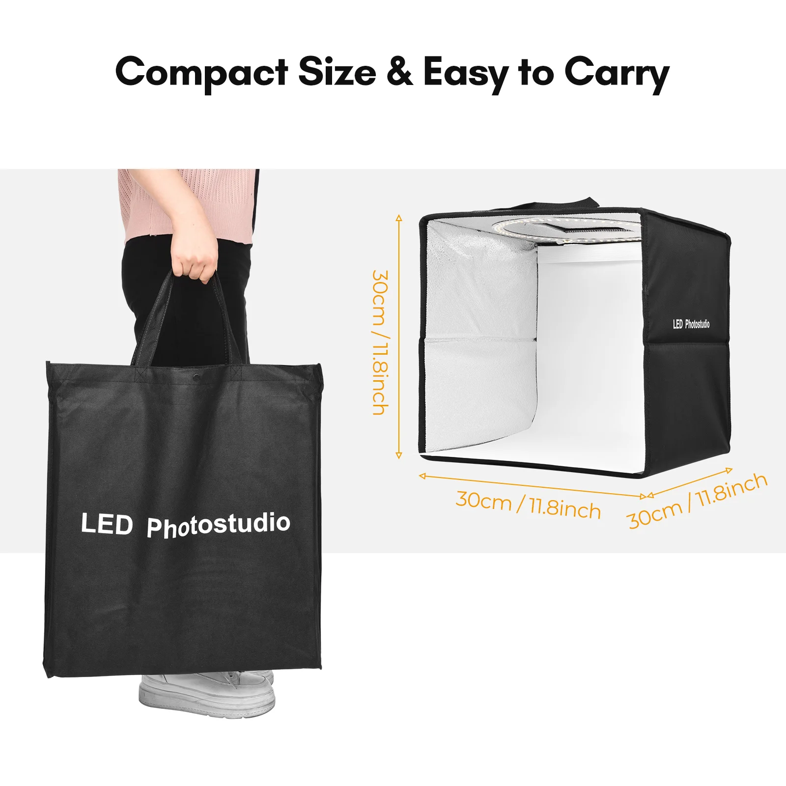 30cm LED Light Box Foldable Portable Tabletop Photography Tent Bi-Color Temperature Adjustable Brightness with 6 PCS Backdrops