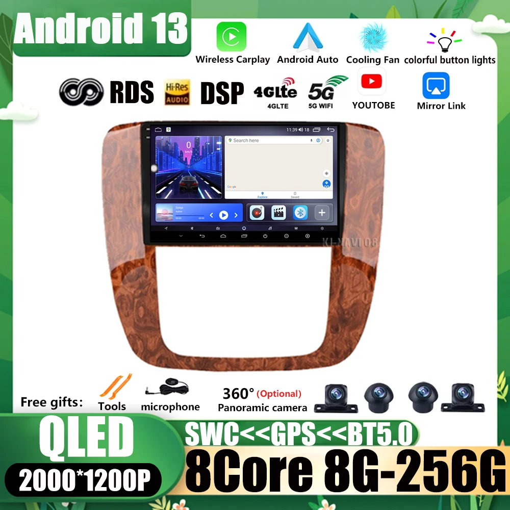 

9 "Android 13 для GMC Yukon 3 GMT 900 для Chevrolet Tahoe 3 III GMT900 2007 - 2014 DSP Автомагнитола стерео автомобильный экран GPS