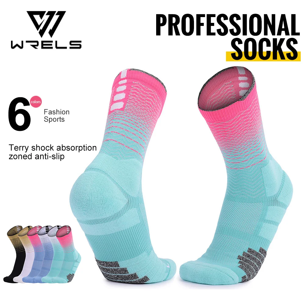 WRELS Socks Athletic Cushion Moisture Wicking Sports Socks Thickening Towel Bottom Sweat Absorbing Shock-absorbing Running Socks WRS-1110