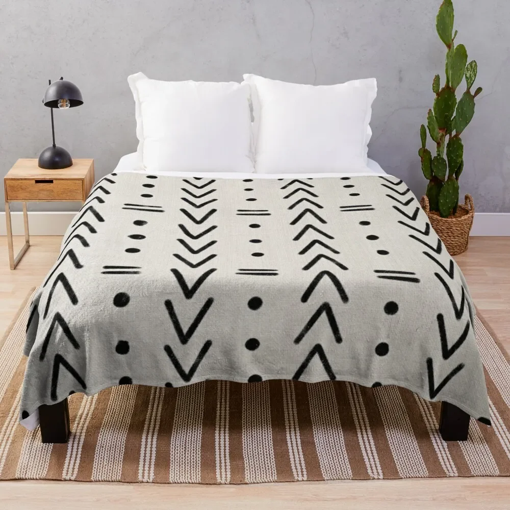 

Mudcloth Black Geometric Shapes in White Throw Blanket Hair Plaid fluffy Blankets