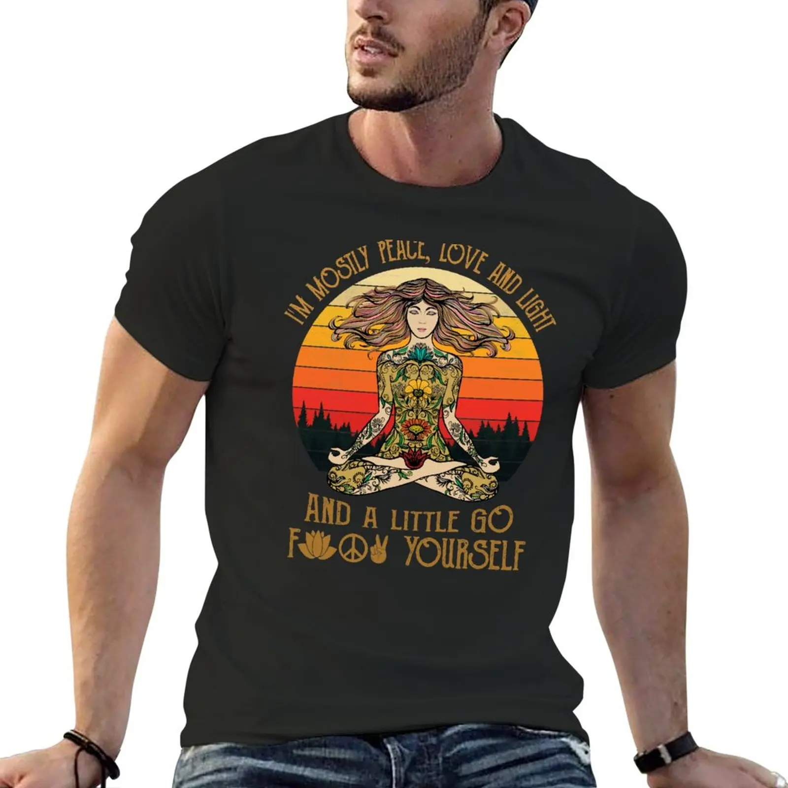 

I'm Mostly Peace Love And Light And A Little Go F Yourself - Funny Yoga Tattoo T-Shirt oversized t shirt mens champion t shirts