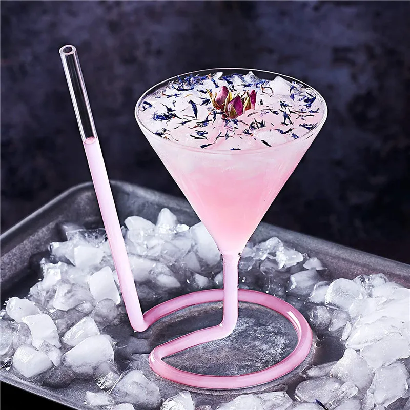 

220ml Cocktail Glass Creative Screw Spiral Straw Molecule Wine Glass Champagne Goblet Party Bar Drinking Glasses Kitchen Tools