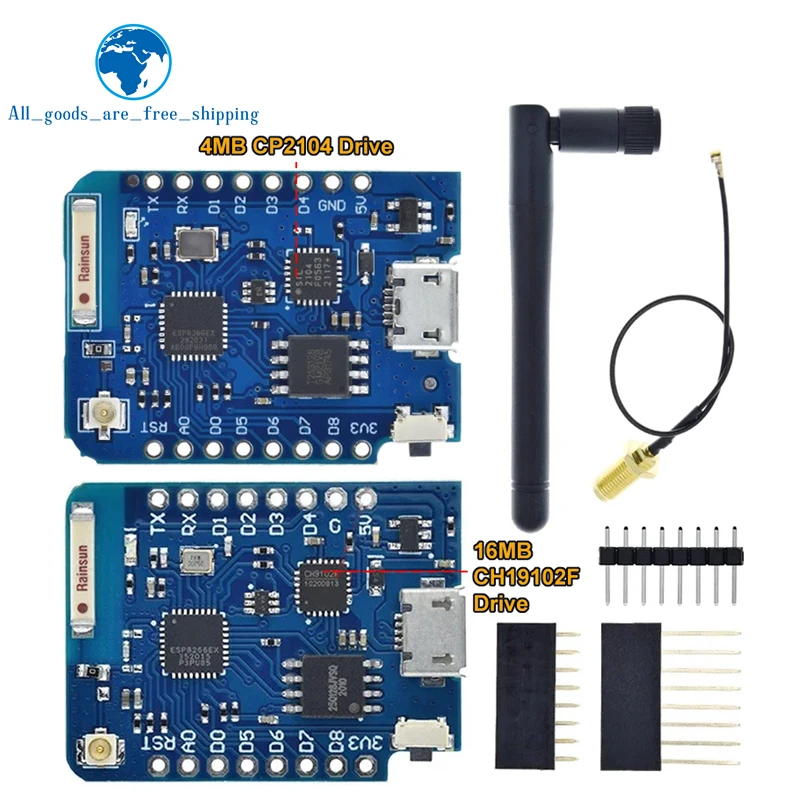WEMOS D1 Mini Pro 4M 16M Bytes Externer Antennenanschluss NodeMCU-basierter ESP8266 ESP-8266EX CP2104 WIFI-Entwicklungsboard Micro