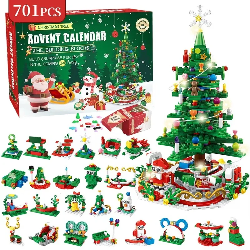 Advent Calendar Christmas Tree Building Toys Christmas Countdown Calendar Building Blocks Kids New Year Gifts Boys Girls