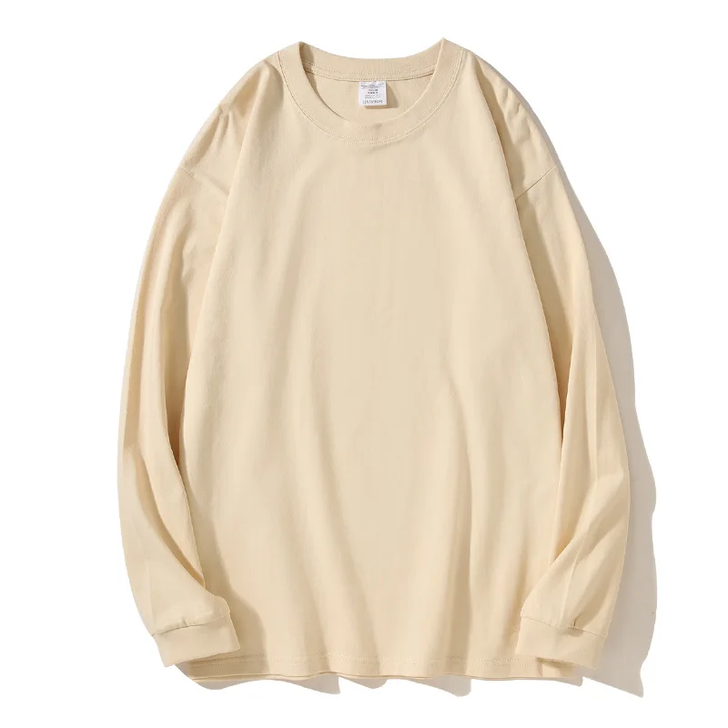 Heavy T-shirt solid cotton long sleeves simple versatility, loose and casual undershirt sweatshirt men clothing