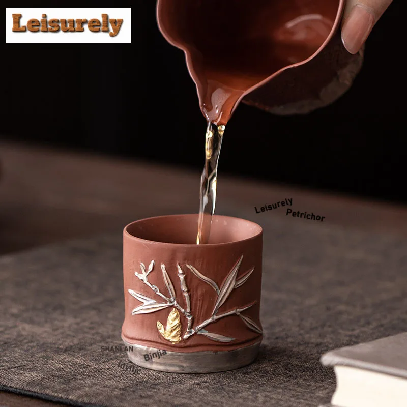 Relief Silver Drawing Zisha Teacup Creative Tea Bowl Beautiful Tea Cup Tea-tasting Smelling Cup Chazhan Master Cups Tea Services