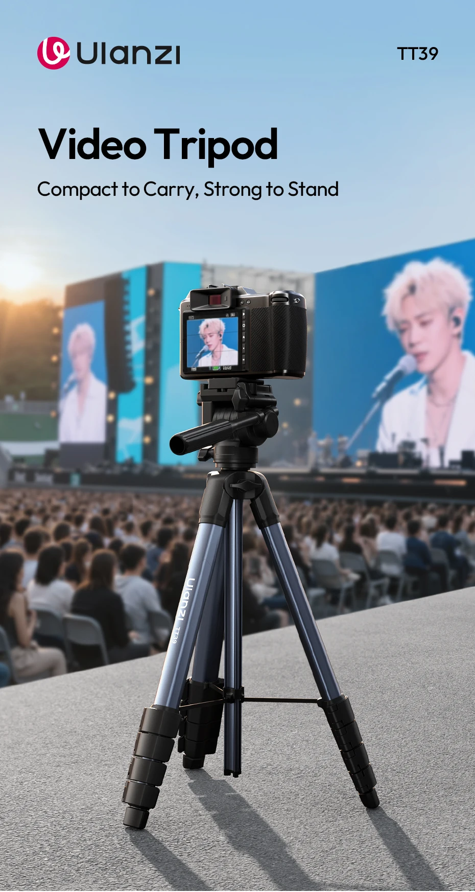 TT39 Video Tripod Horizontal&Vertical Tripod for Camera DSLR Smartphone Video