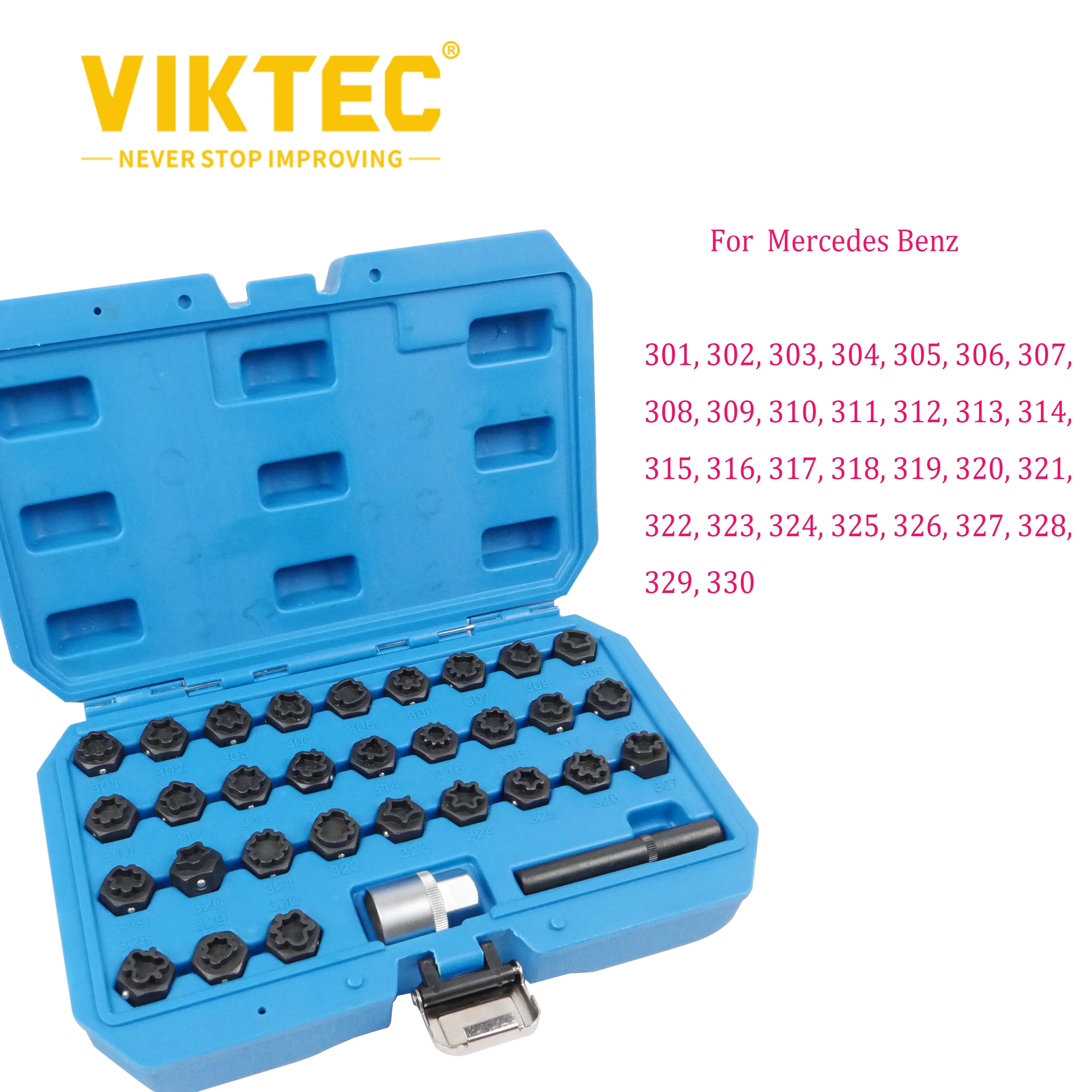 VIKTEC  32pcs Anti-Theft Screws Removal For Mercedes Benz, Wheel Lock Lug Nut Removal Set 301-330,VT14114