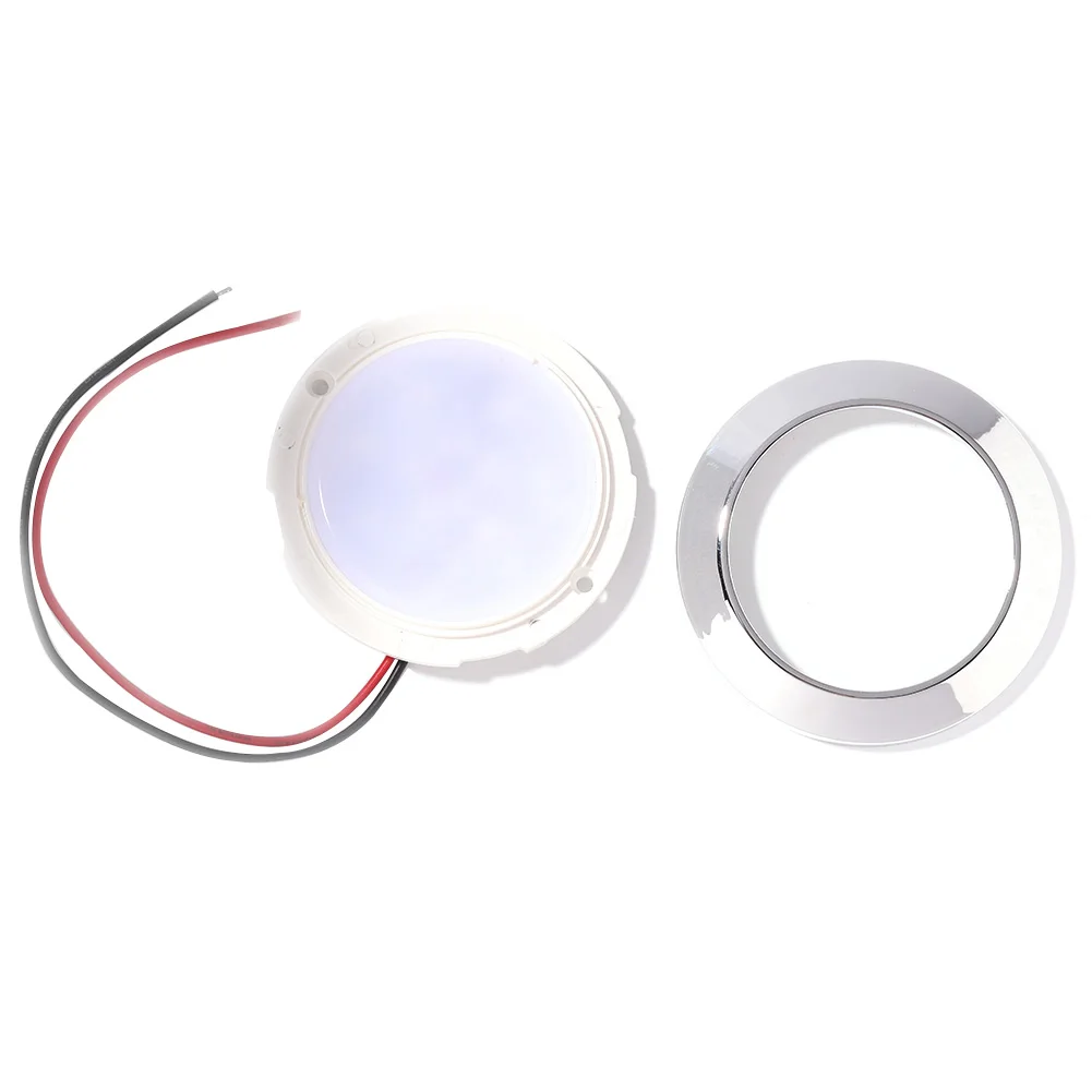 12V Car Interior Roof Ceiling Lights Round Shape 24 SMT LED Panel RV Ceiling Lamp 200LM IP65 Waterproof for Boat Camping Trailer