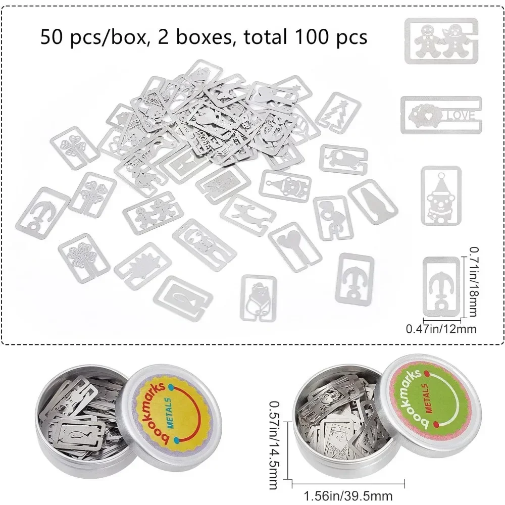 Book Darts Thin Stainless Steel Mini Bookmarks Metal Bookmarks Mixed Shapes Reading Page Mark Students 2 Boxes 100 Pieces