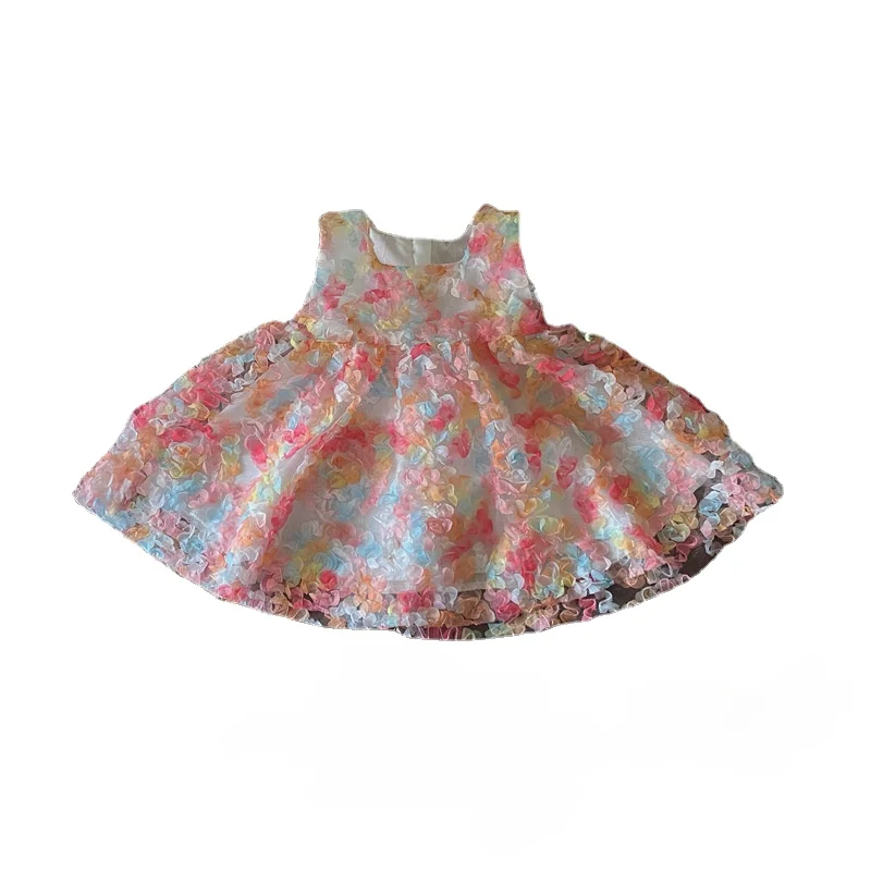 

Girl's Dress 2023 Summer Baby and Flower Fairy Petal Princess Dress Appliques Sleeveless Square Collar Knee-length
