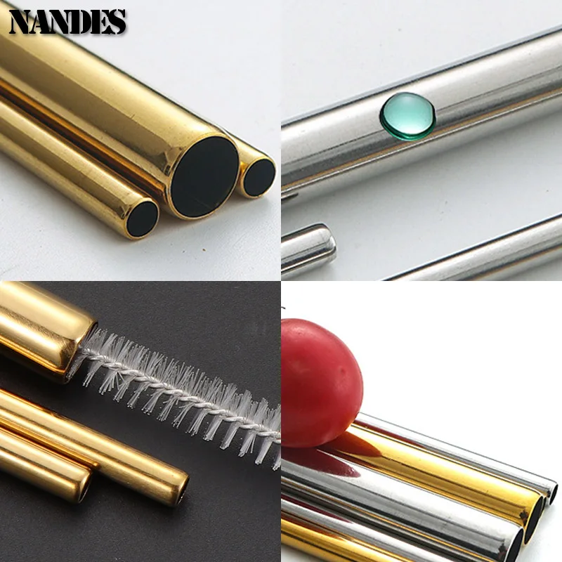 Eco-Friendly Reusable Stainless Steel Drinking Straws with Cleaning Brush