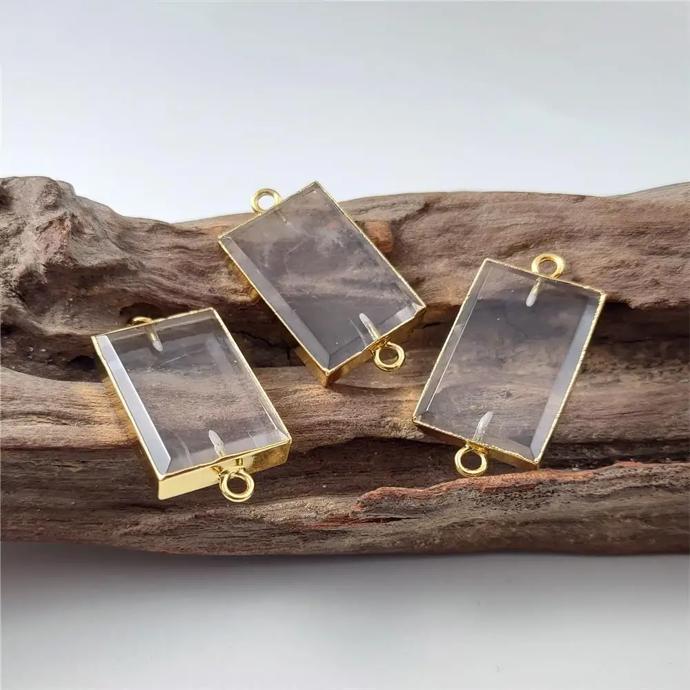 FUWO Wholesale 5Pc Natural Clear Quartz Connector, Golden Plated Square Crystal Accessories For Jewelry Making 5Pcs/Lot PD443 4