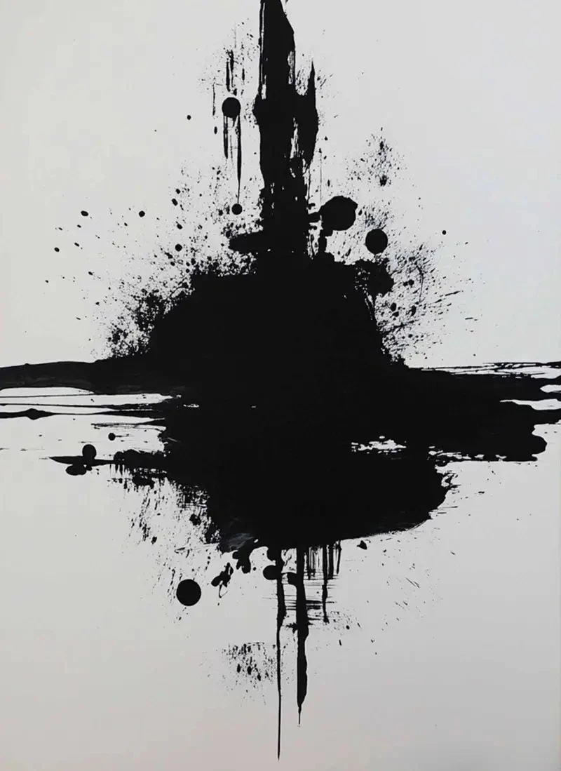 Monochrome Flowing Lines Ink Landscape Minimalist Canvas Art