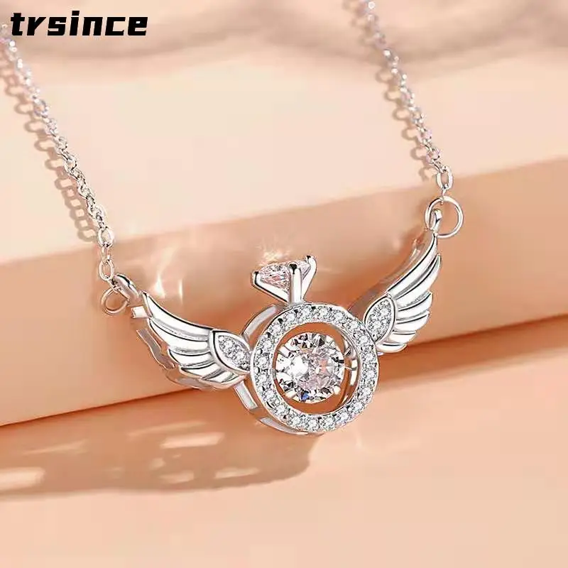 Angel Wings Beating Heart-moving Necklace Clavicle Chain Silver Plated Niche Design High-end Simple Birthday Gift Necklace