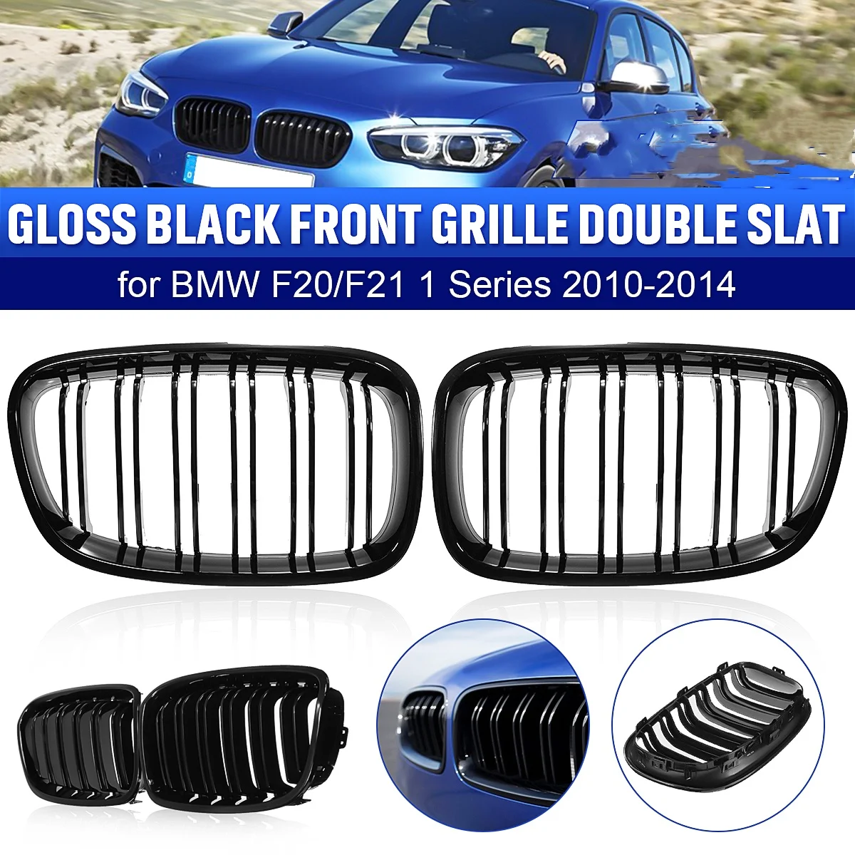 Ersatz gitter für BMW F20 F21 1 series 2015-2018 Auto vorne Nieren grill Renn grills glänzend schwarz Grills