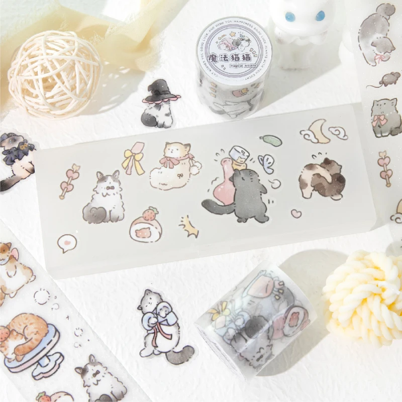 50mm * 2m 행운의 고양이 시리즈 귀여운 플래시 샌드 다이 커팅 테이프 DIY 다이어리 폰 케이스 미적 스크랩북 스티커