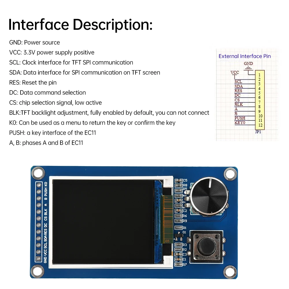 EC11 로터리 엔코더 조합 모듈이 포함된 1.8인치 2.4인치 TFT 디스플레이 화면 Arduino용 SPI 인터페이스 LCD 디스플레이 화면