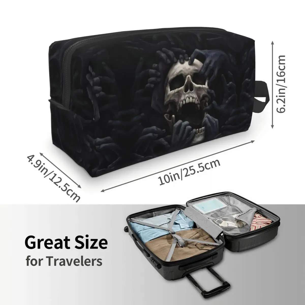 Custom Travel Evil Hands Skull Toiletry Bag Kawaii Halloween Gothic Skeleton Cosmetic Makeup Organizer Storage Dopp Kit Case 4