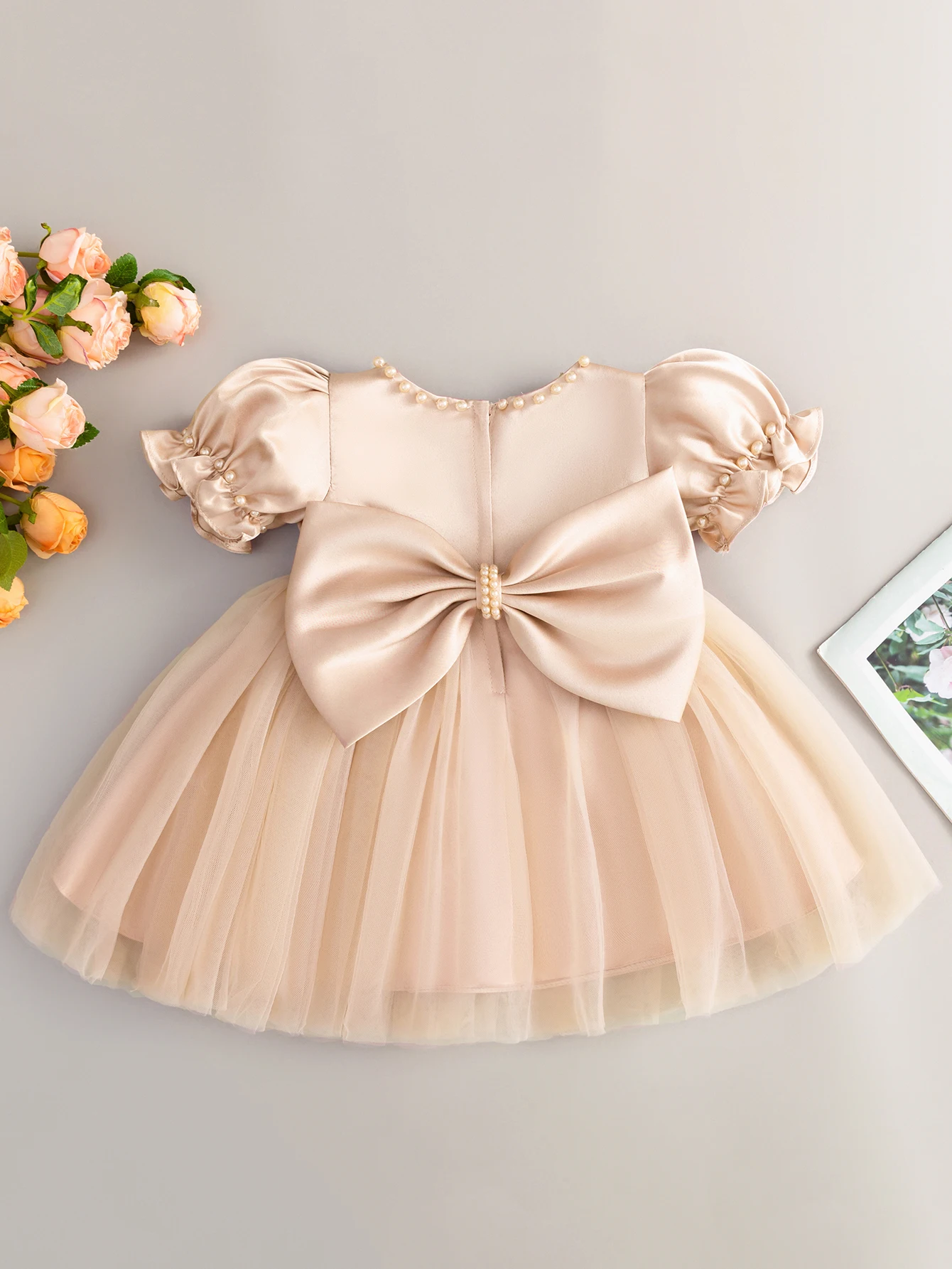 Elegant Sky Blue Satin Princess Dress for Girls with Bowknot - Ideal for Special Occasions