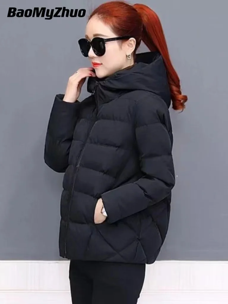 

2024 Women Jacket Parka Down Cotton Padded Coat Autumn Winter Slim Short Hooded Warm Thicken Jackets Women's Outerwear Clothing