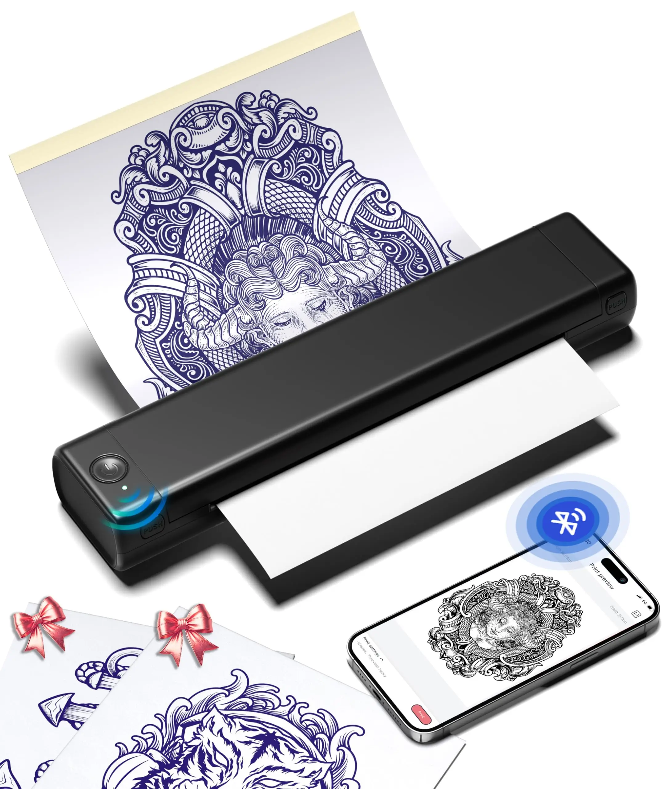 Stampante per stencil per tatuaggi Bluetooth Phomemo, macchina per tatuaggi wireless M08F con carta trasferibile gratuita da 10 pezzi, per artisti e principianti