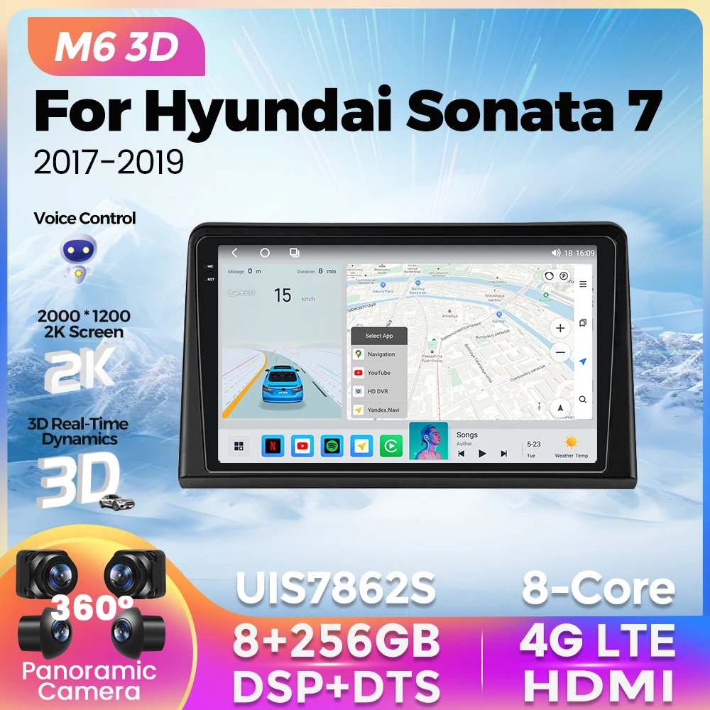 

2K QLED 3D UI новейший Android автомобильный радиоэкран для Hyundai Sonata 7 2017 - 2019 GPS мультимедийный беспроводной Carplay Авто DSP AI голос