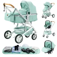 Poussette Bébé Luxe 3-en-1 Portable, Landau de Voyage Pliant, Cadre en Aluminium, Siège Élevé pour Nouveau-né 4