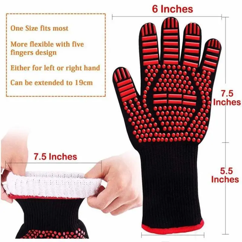 BBQ Gloves Fireproof Heat Resistant Oven Mitts Silicone Non-Slip Kitchen Grilling Gloves Barbecue Cooking Baking Smoker silicone oven mitts kitchen gloves silicone oven gloves