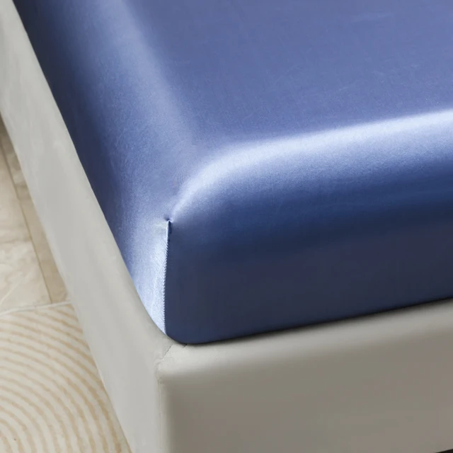 1Pc Satin Fitted Sheet Solid Colour Twin Full Queen Ice Silk Mattress Cover Natural with Elastic Band Bed Sheet (No Pillowcase) 3