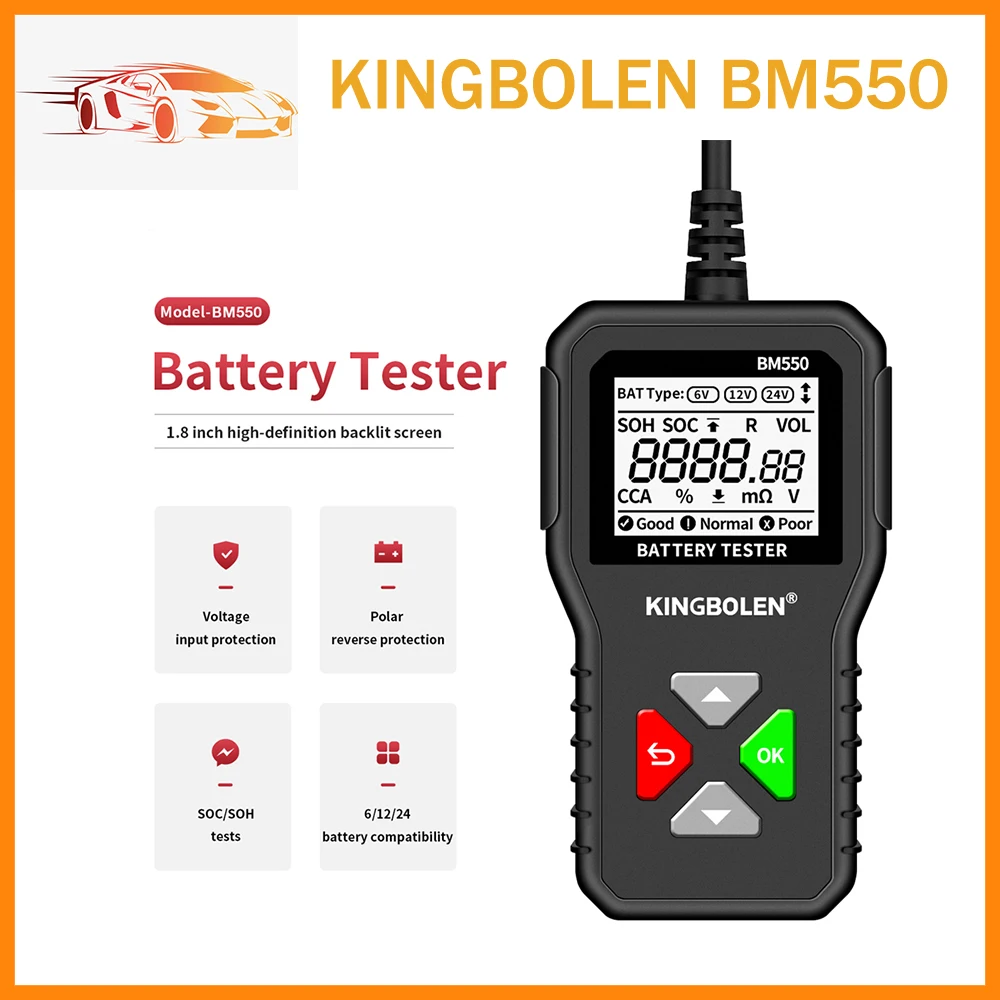 

Battery Tester Tools KINGBOLEN BM550 6V 12V 24V Automotive Diagnostic Tools 100-2000 CCA Tester 2Ah-220Ah Battery Analyzer