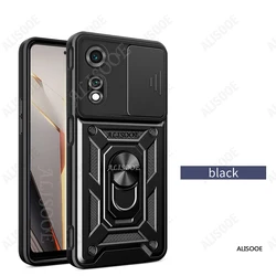 Armored Slide Camera Lens Protection Case with Ring Stand and Back Cover for ZTE nubia Neo 2 (Black1)