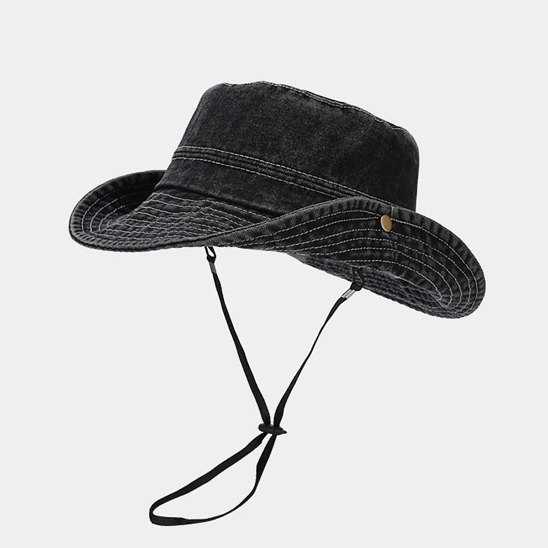 Women Girls Bucket Caps Pure Cotton Denim Stone-washed