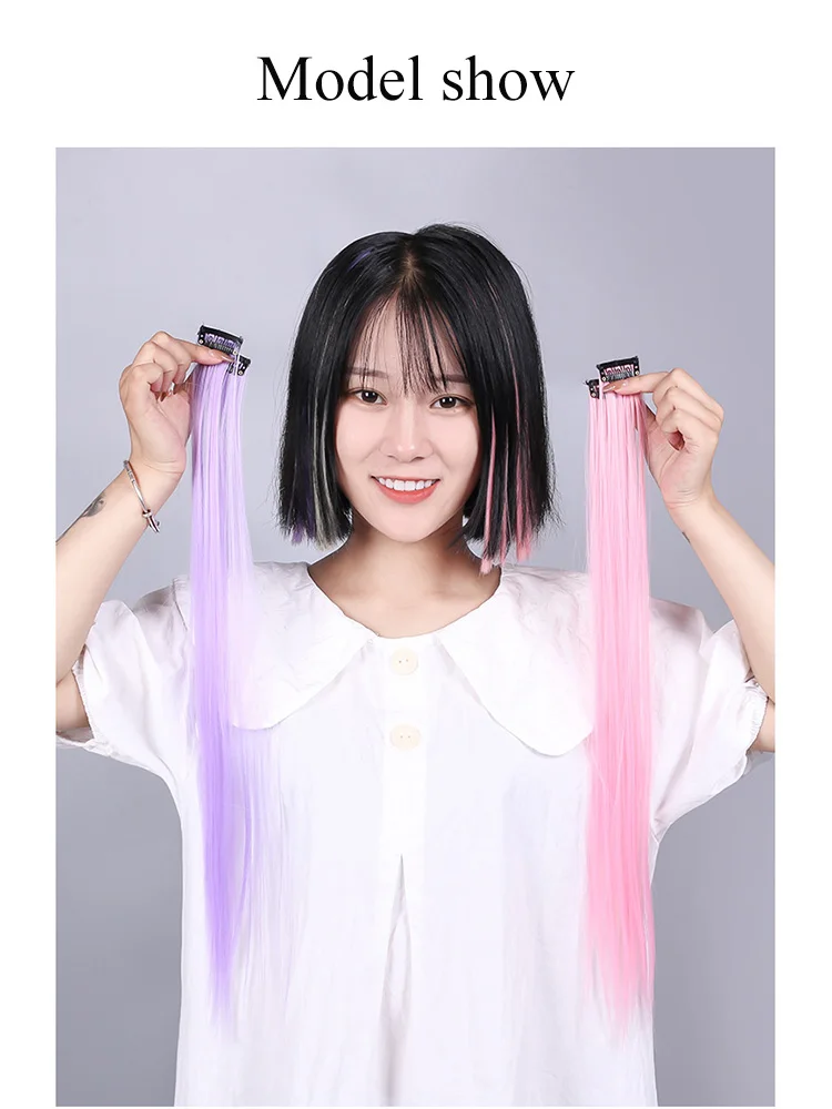 Description Picture 5 of item45cm/Pc 15Colors Fake Hair Extensions with Invisible Black Hair Clips Heat Resistant Straight For Women Styling Tool Accesories