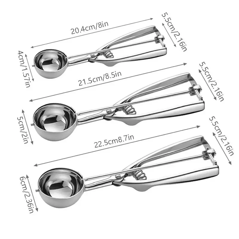 Ice Cream Scoop Kitchen Tools 3 Size Stainless Steel Spring Handle Mash Potato Watermelon Ball Scoop Home Kitchen Accessories ice cream scoop