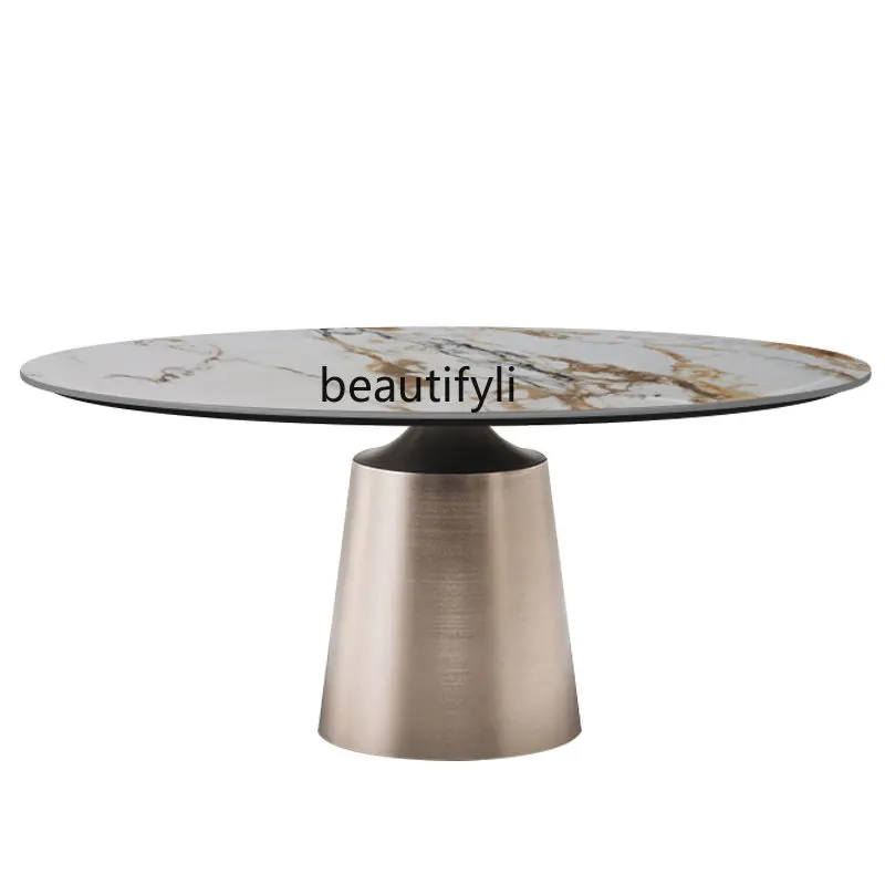 

Light Luxury Oval Stone Plate Dining Table Modern Simple Small Apartment Restaurant Marble Dining-Table