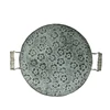 Handcrafted Round Flat Metal Plate Retro Dessert Cake Bread Plate Decorative Antique Serving Tray With Wood Handles Restaurant 6