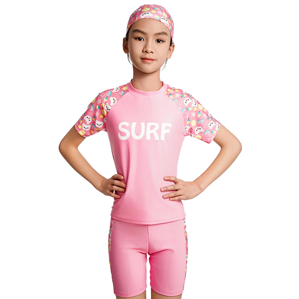 Cartoon Print Kids Girls Swimwear Girl Swimsuit Children Three-Piece Suits Split Design Suitable For Girl Beachwear with Hat