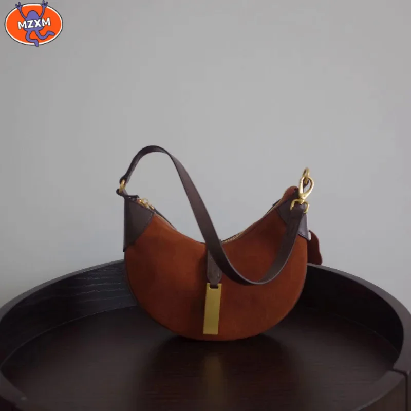 

Korean Chic Vintage Half Moon One Shoulder Underarm Bags Luxury Genuine Leather Hobo Bag Women Commuter All-match Handbags