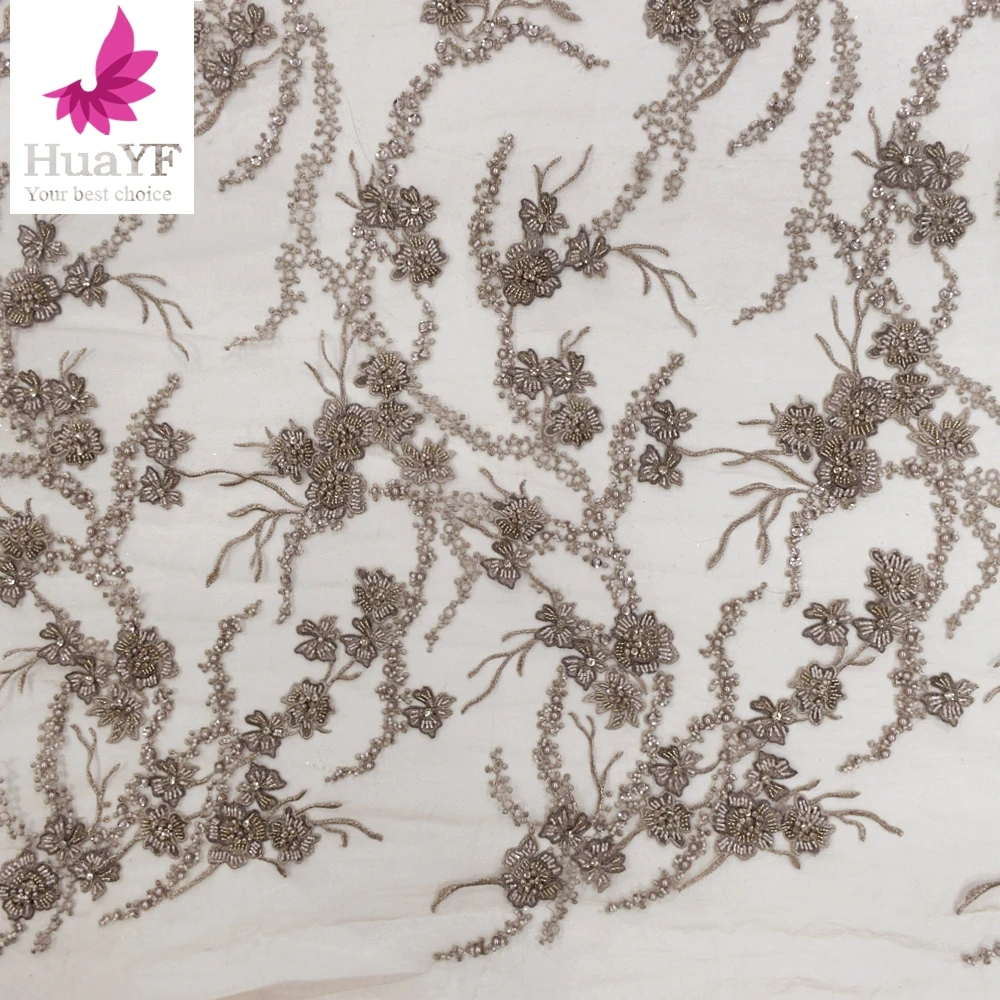 

Великолепное свадебное Тюлевое кружево с жемчугом и бусинами ткань для свадебного платья HY1392