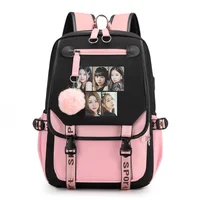 New Fashion Casual Korean K-POP Combination Pattern Backpack Casual Street Cool USB Backpack High Quality Zipper Backpacks 1