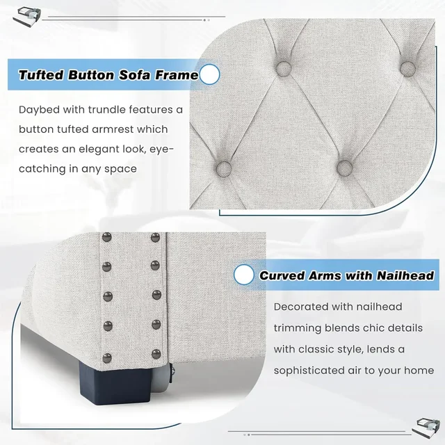 Full Size Upholstered Daybed with Trundle 4