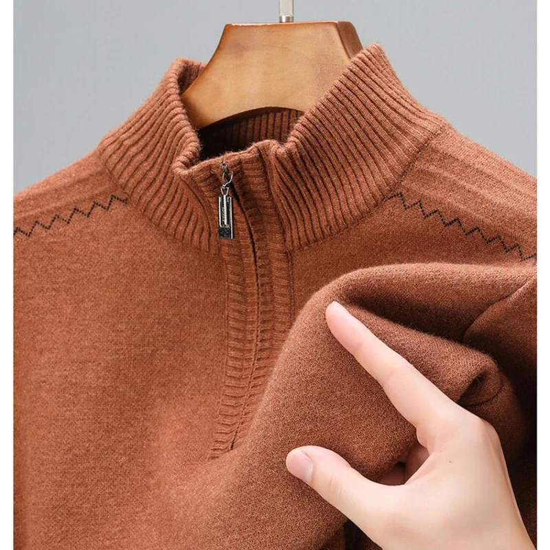 Men's Autumn and Winter Casual Jacket Popular Semi-zipper Sweater Business Office Home Close-fitting Warmth  Sweater  Pullover