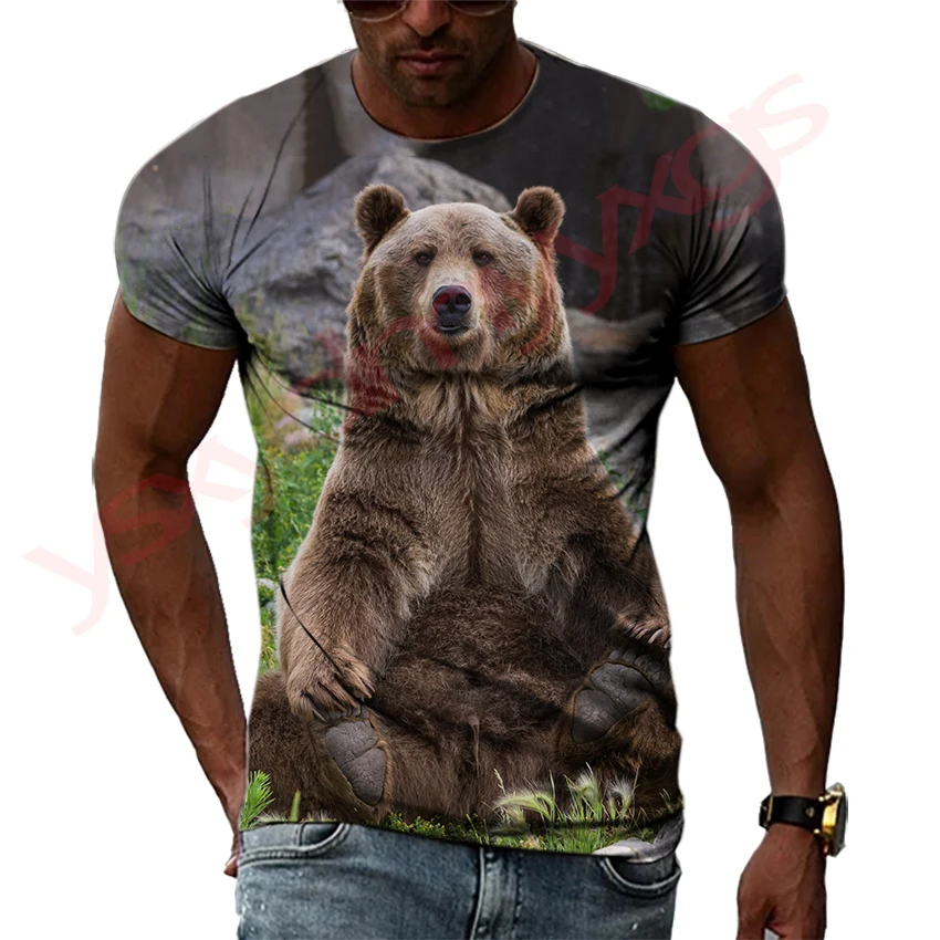 

Summer Tide Brown Bear Picture Men T-Shirts Casual 3D Print Tees Hip Hop Personality Round Neck Short Sleeve Quick-Dry Tops