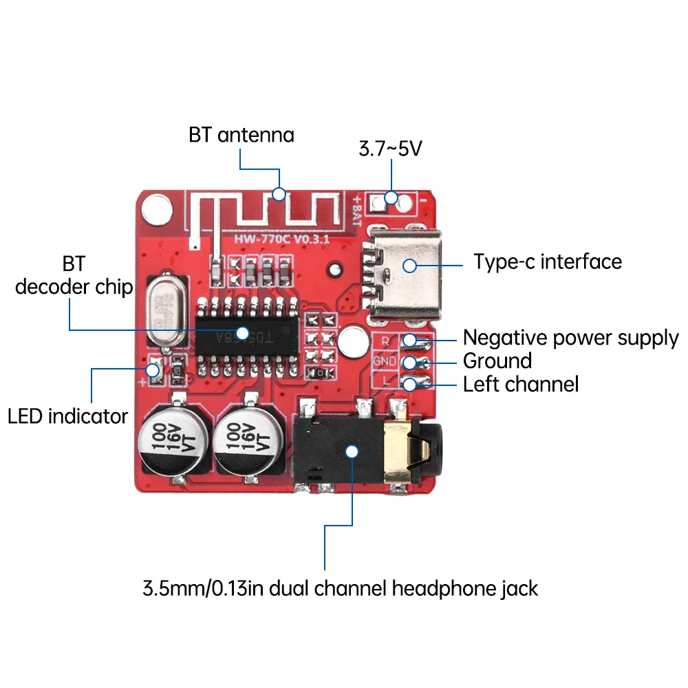 3W car BT5.1 MP3 WAV decoding board speaker amplifier audio receiver module support A2DP/AVCTP/AVDTP AVRCP/HFP