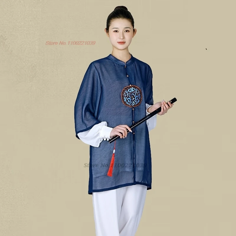 chinese vintage martial art uniform tai chi kungfu wushu exercise practice clothing outdoor walking sports tops+pants set