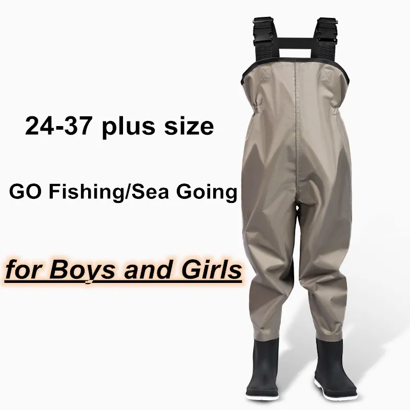 Children Wading Water Pants Boots Nylon PVC Waterproof Pants Sea Going Outdoor Fishing Rain Shoes Kids Beach
