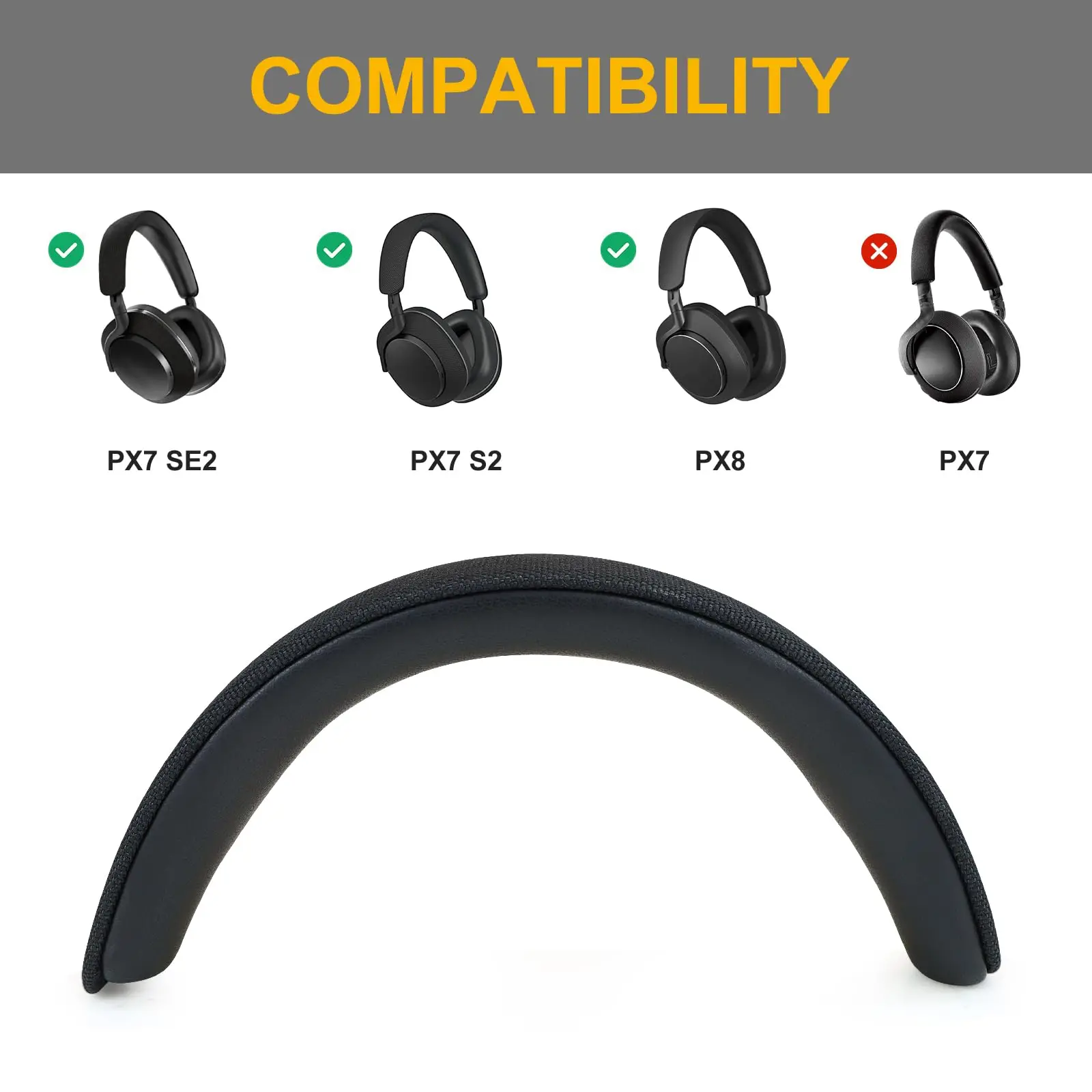 Headband Cover for Bowers & Wilkins Px8/Px7 S2 Headphones Protein Leather and ABS Headbeams Pad
