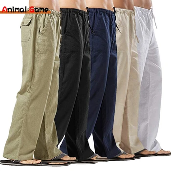Pantaloni larghi da uomo in lino primaverile Pantaloni coreani Pantaloni oversize in cotone streetwear maschile Nuovi pantaloni da yoga Abbigliamento casual da uomo Pantaloni sportivi 1