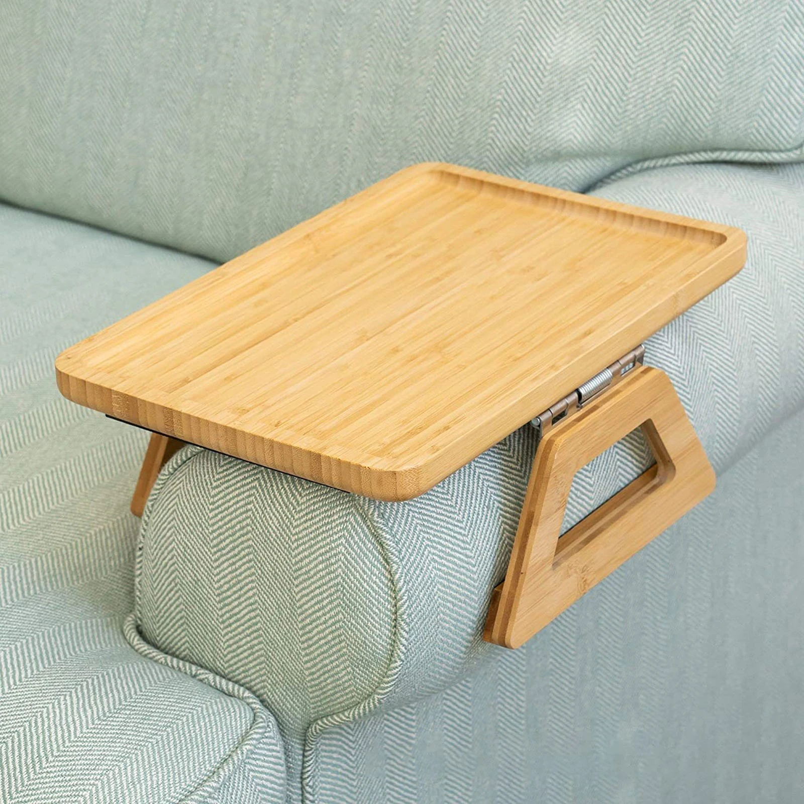 Mesas laterales para sofá, bandeja bambú Natural para reposabrazos, con Clip, para comer y beber| | - AliExpress